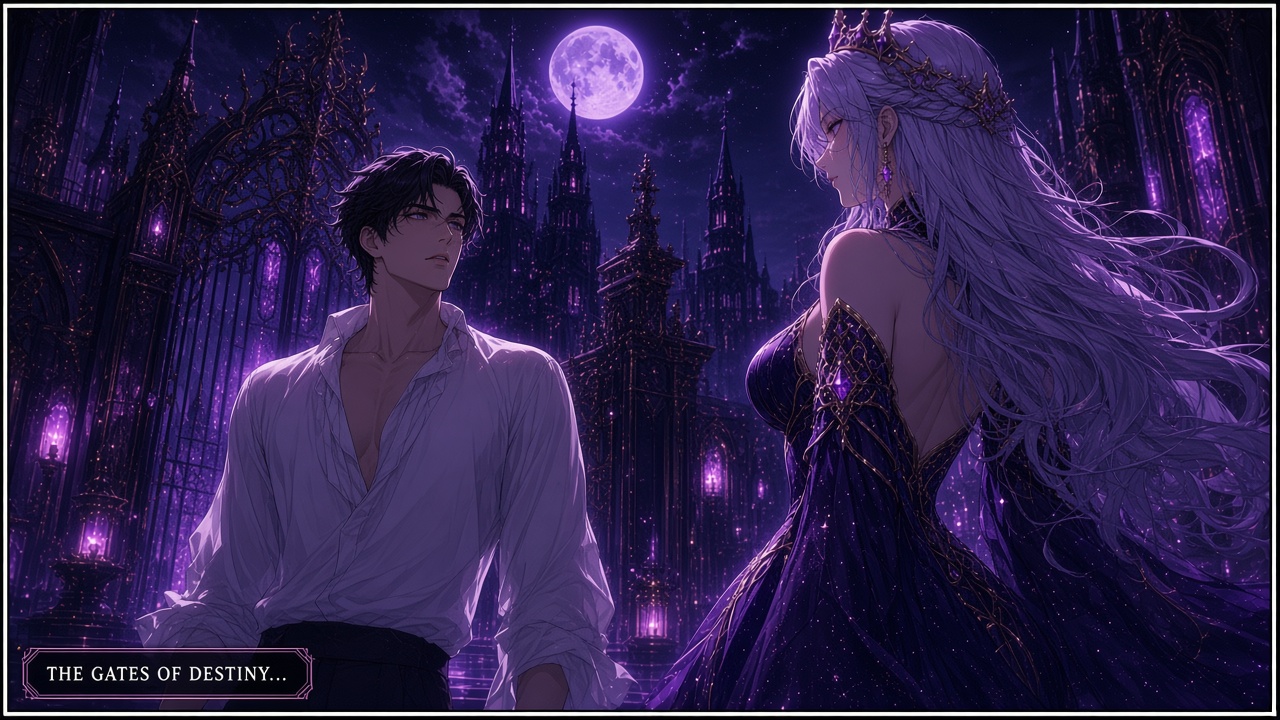 Lucien stops breathless before the misty palace gates of Somnaria